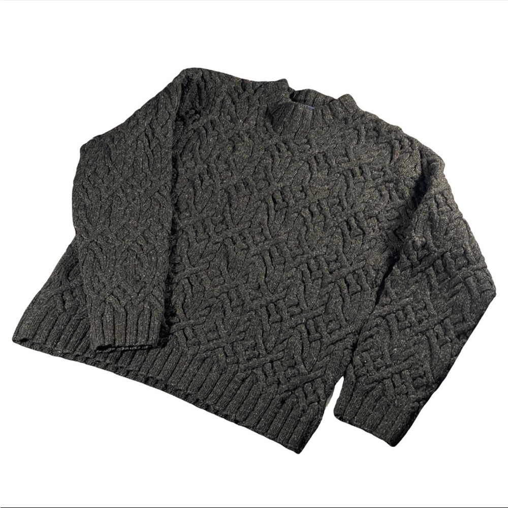 J Crew Wool Cable Knit Aran SMALL Sweater Black Jumper Vintage Grandpacore